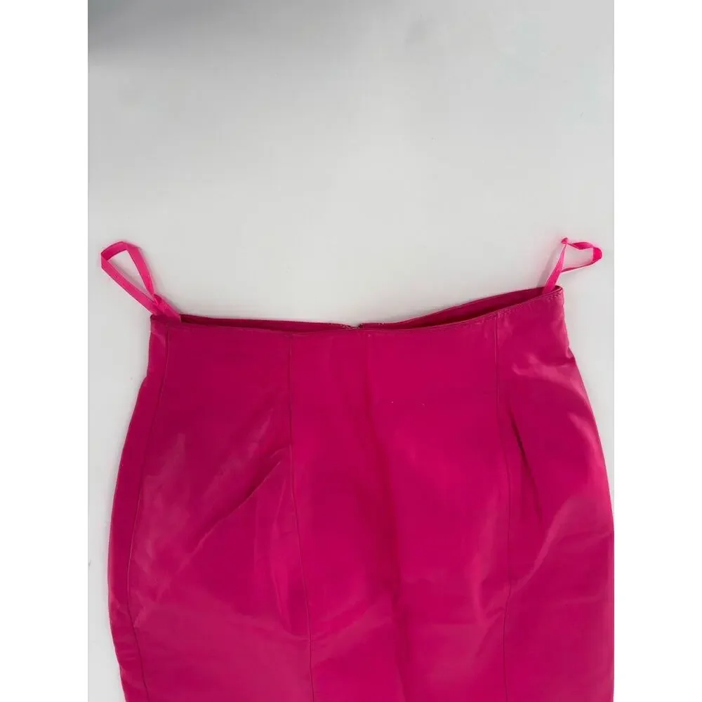 Chia Vintage Hot Pink Leather Skirt Womens 4 Short Zip Up Lined 80s 90s Retro